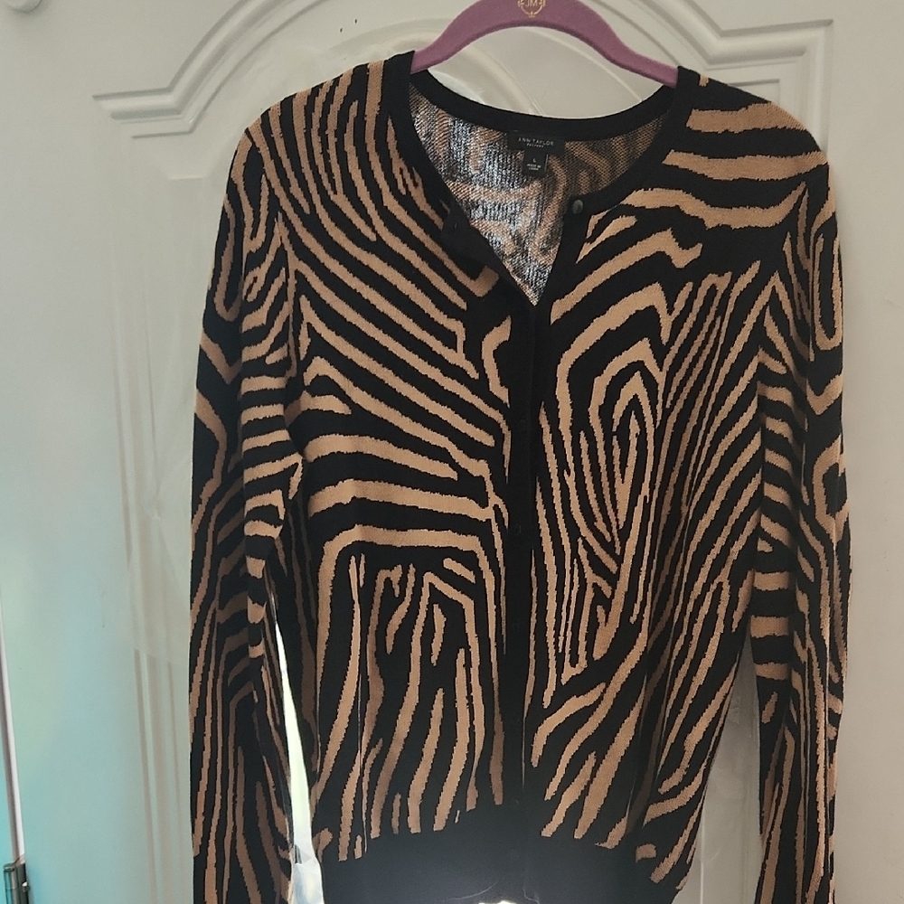 Talbots Black and Tan Zebra Cardigan